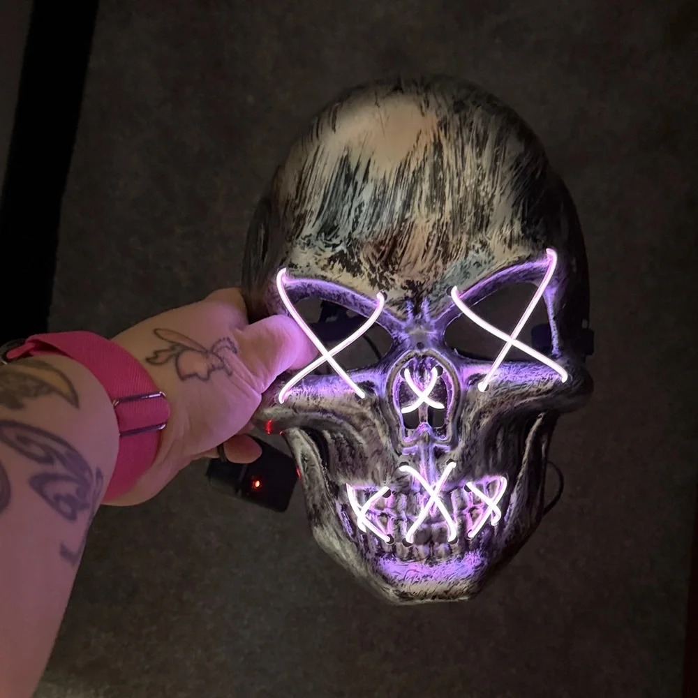 Silver Skull Mask with Pink LED